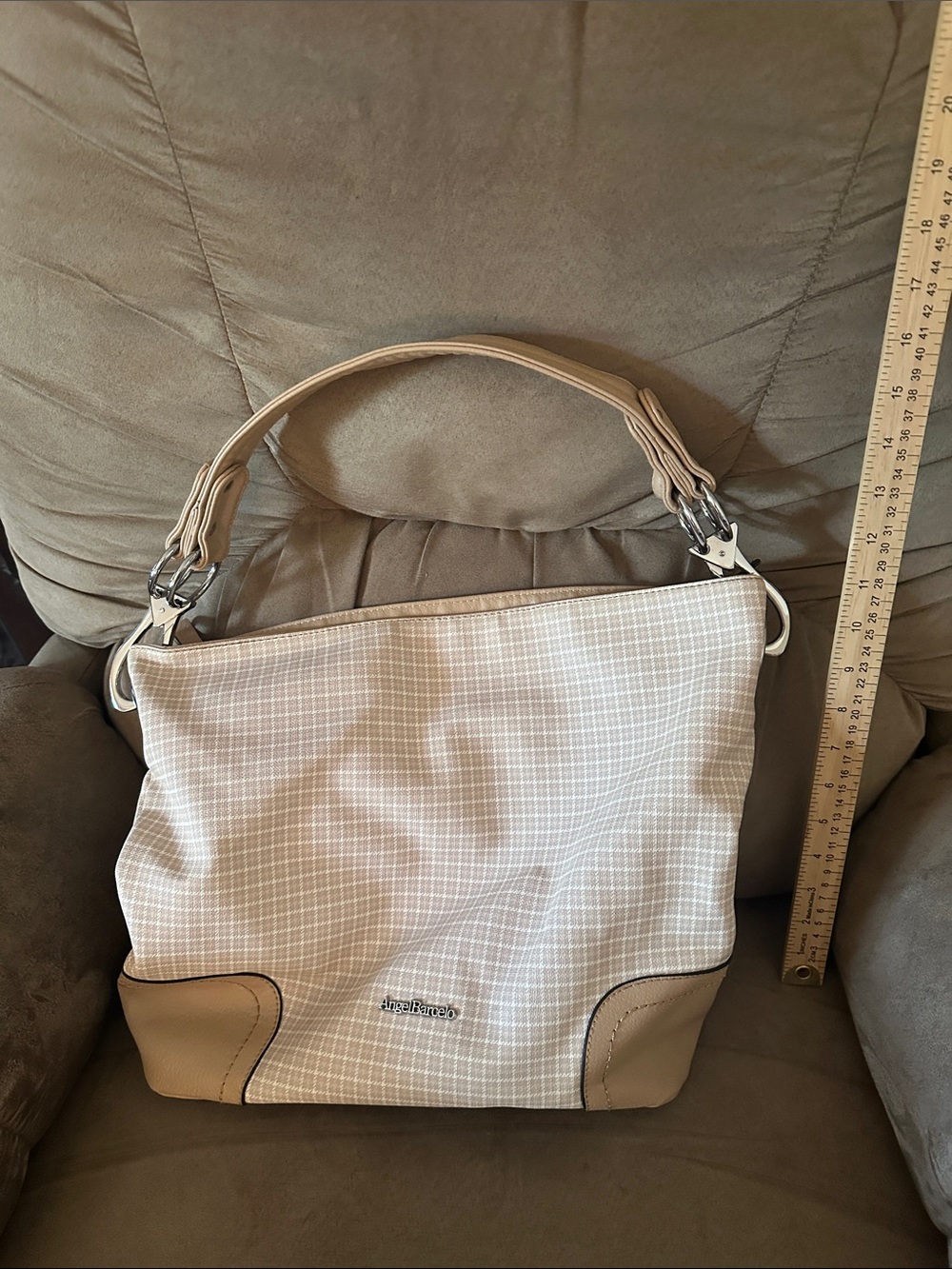 Light Beige Check Hobo Bag by angelbarcelo